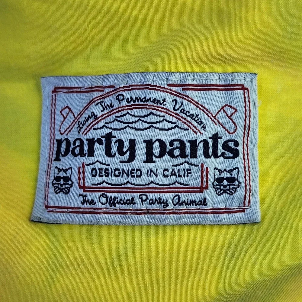 Party Pants Swim Trunks Mens Large Yellow Tropical‎ Palm Print Excellent